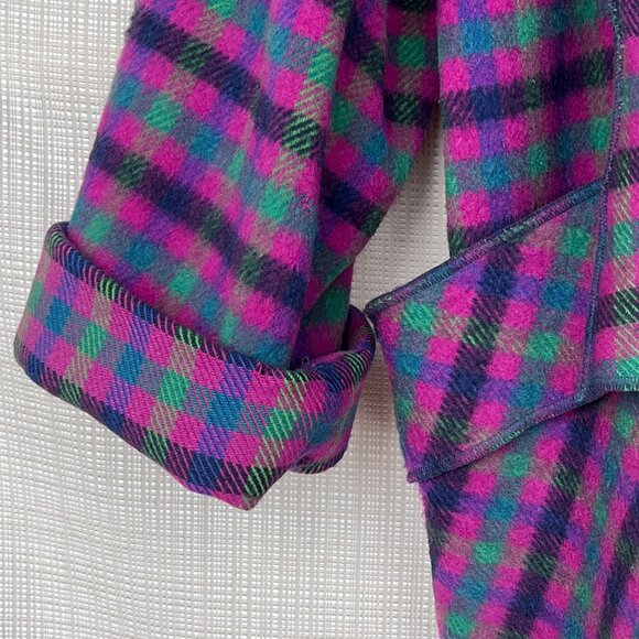 VINTAGE Rare Eclectic Scoat Scarf Coat Plaid Mohair Dead Stock Oversized… - Picture 9 of 16